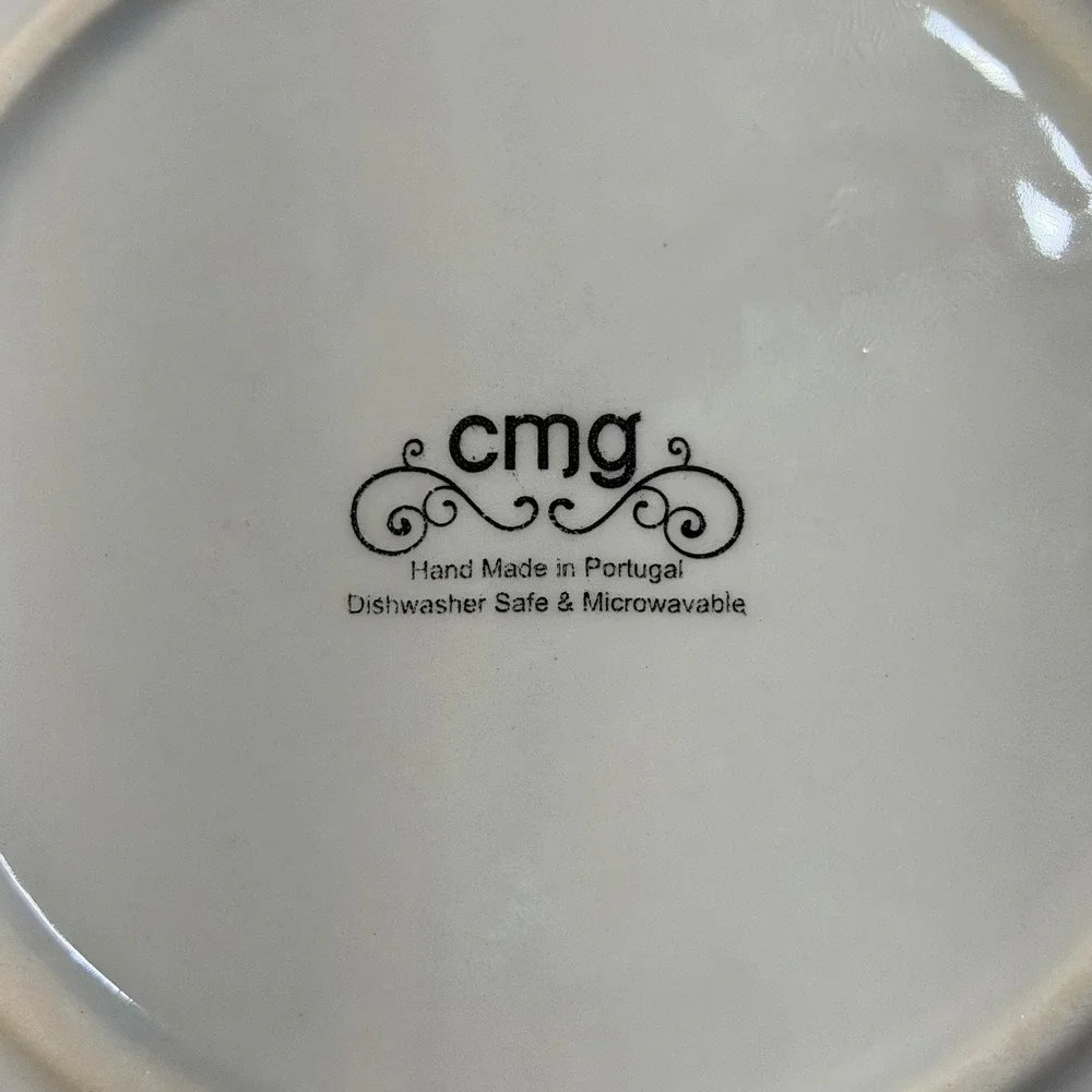 CMG Hand Made in Portugal Blue White Ceramic Appetizer Plates Set of 3 6.5